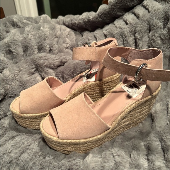 Marc Fisher Suede Pink Espadrille Wedge with Ankle Straps - Picture 4 of 11
